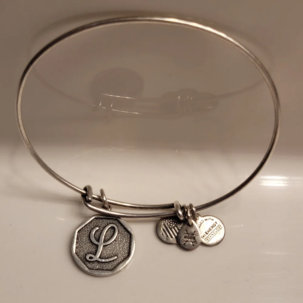 Alex and Ani Monogram Initial "L" Charm Bangle Bracelet Silver-tone - Picture 4 of 13